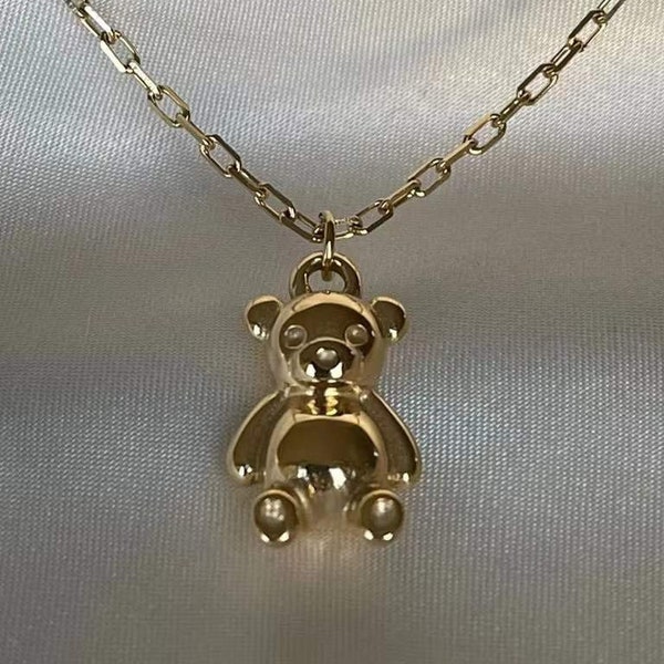18k gold necklace with teddy bear pendant made of stainless steel N97B