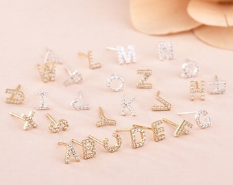 Dainty Initial Letter Stud Earring, Gold Alphabet Stud Earring, Tiny CZ Stud Initial Earring, Initial Stud, Initial Earring, Miminalist Stud