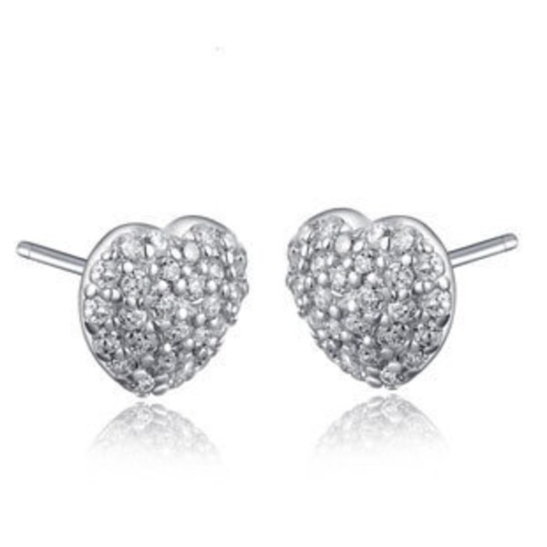 Sterling Silver Heart Stud Earrings, Diamond Pave Hearts Studs Earrings, Delicate Earrings, Dainty Jewellery, Valentines Gift  E50