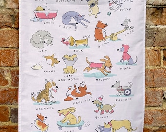 AlphaDogs Cotton Tea Towel, Dog-lovers' gift, Kitchen accessories gift, Dog homewares