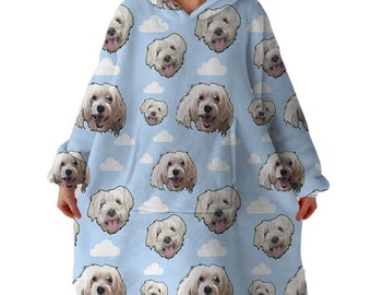 Custom Pet Personalized Photo Hoodie Blanket | Warm Sherpa Fleece Oversized | Amazing Gift for Pet Lovers |Him Her | Customised Pet Clothing