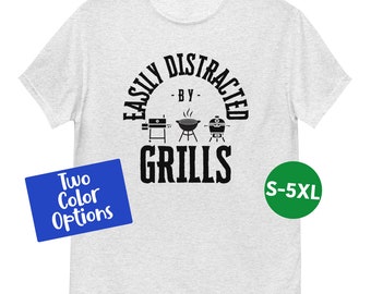 Fácilmente distraído por parrillas- Camiseta BBQ- Camiseta Grill- Camisa de papá - Regalos de fumador de barbacoa para papá- Regalo de parrilla del padre- 4xl- 5xl- Barbacoa de Texas