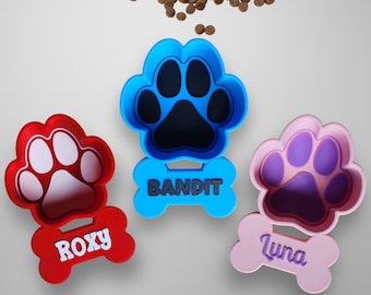 Personalized Travel Dog Food Scoop: Paw Print Kibble Measuring Cup