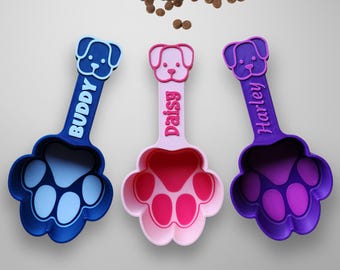 Personalized Dog Food Scoop, Paw Print Pet Food Measuring Cup with Pup Face Handle and Name, Kibble Scoop, Custom Dog Gift Idea