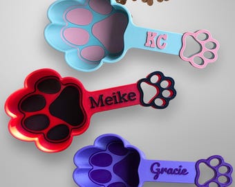 Personalized Dog Food Scoop, Paw Print Pet Food Measuring Cup with Paw Print Outline Handle and Name, Kibble Scoop, Custom Dog Gift Idea