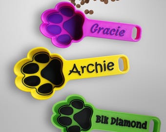 Personalized Pet Food Scoop, Paw Print Pet Food Measuring Cup with Handle and Name, Kibble Scoop, Custom Pet Gift Idea