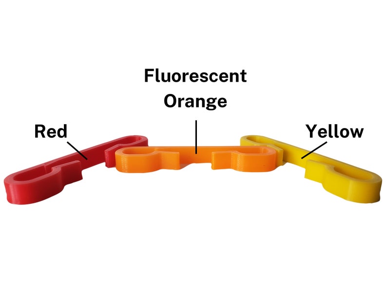 Red, bright orange, and yellow drawstring bag clips