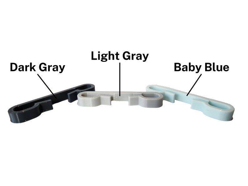 Dark gray, light gray, and baby blue string backpack clips