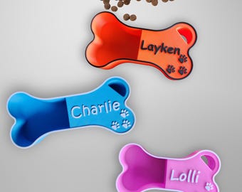 Personalized Dog Food Scoop, Bone Shaped Dog Food Measuring Cup, Kibble Scoop, Custom Dog Gift Idea