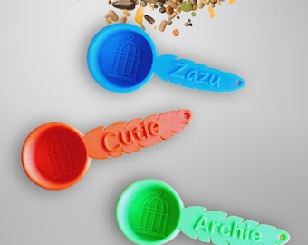 Personalized Bird Food Scoop, Custom Bird Feed Measuring Cup, Parakeet Gift Idea, Cockatiel Parrot Food Scoop, Bird Lover Gifts