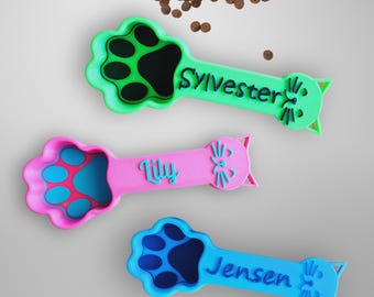 Personalized Cat Food Scoop, Paw Print Pet Food Measuring Cup with Name, Kibble Scoop, Custom Cat Gift Idea