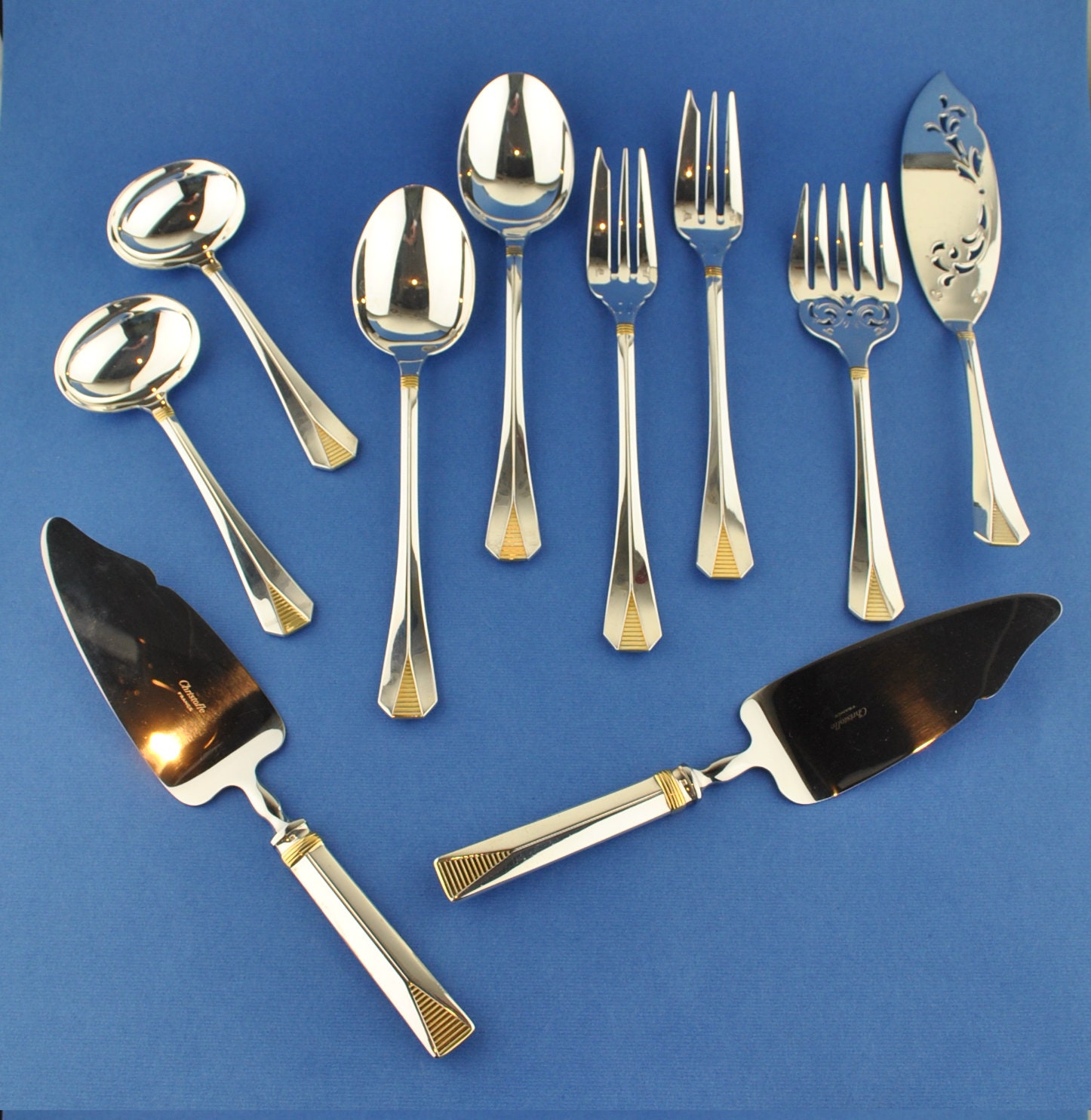 CHRISTOFLE atlantide 50 Pieces Gold & Silver Plated Flatware rare