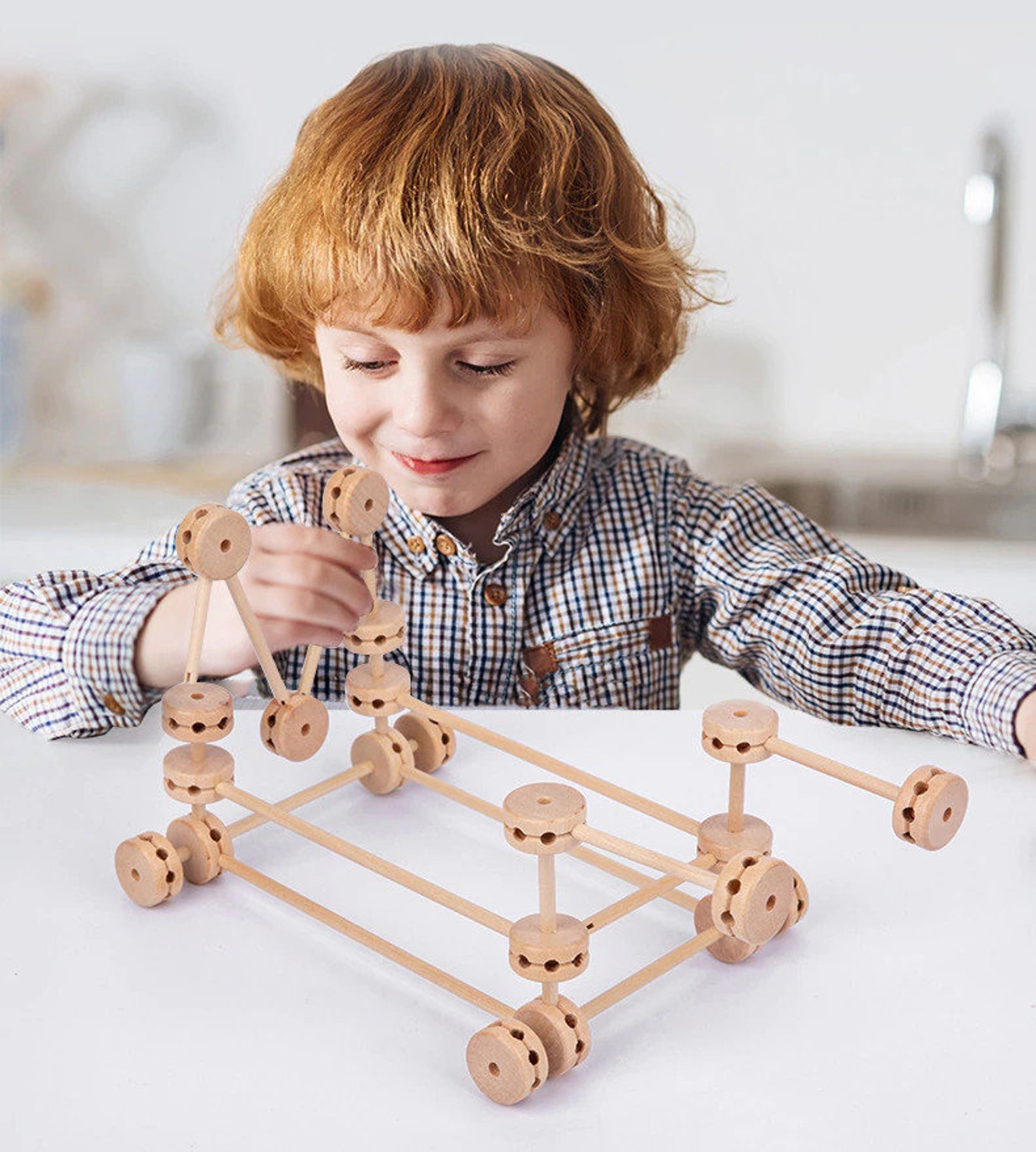 Assembled Wood Building Blocks Set Montessori Wooden Toys DIY Etsy