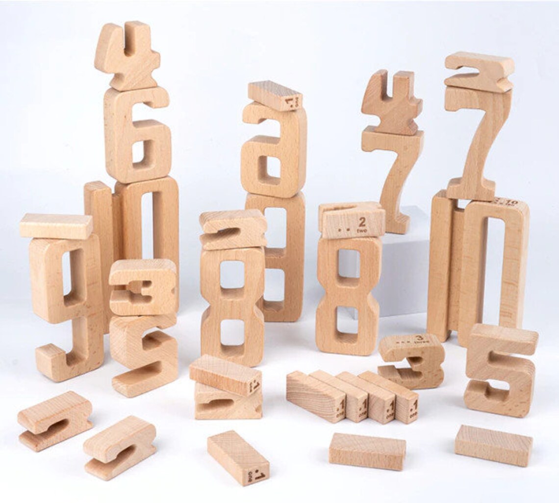 Large 10/32/100pcs Wooden Number Building Blocks Learning Etsy