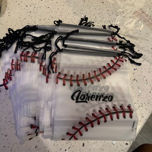 Personalized baseball party favor cinch bags