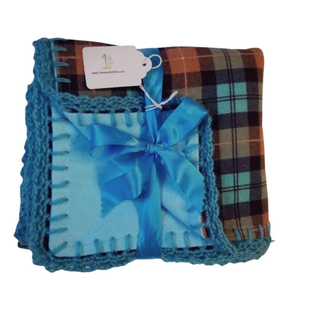 Little Boy Blue Handcrafted Blue Plaid Baby Blanket With Lattice