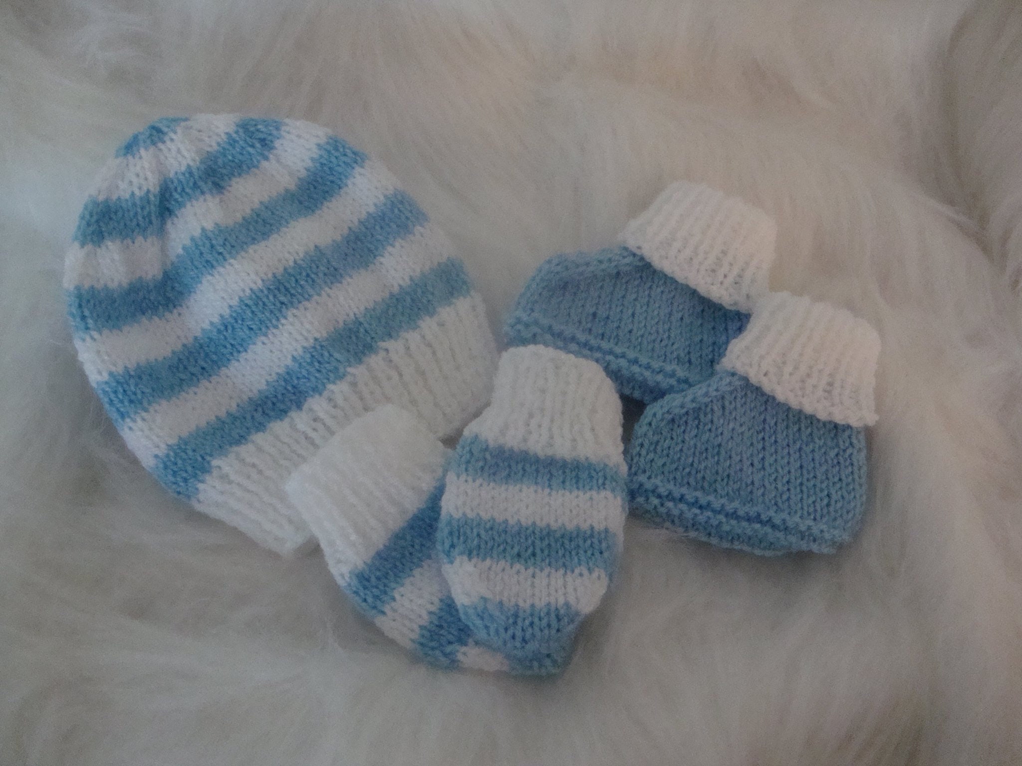 Hand Knitted Baby Set Hat Booties and Mittens Baby Boots Etsy