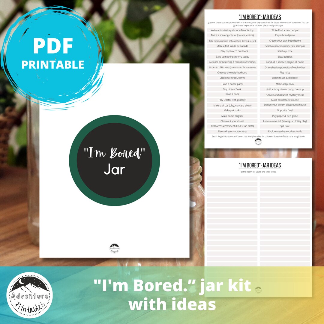 I'm Bored • Jar Printables With Ideas • Instant Download PDF - Etsy