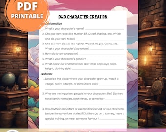 Kid-Friendly D&D Character Creation Sheets: Fun Backstory and Personality Prompts for Young Adventurers • PDF