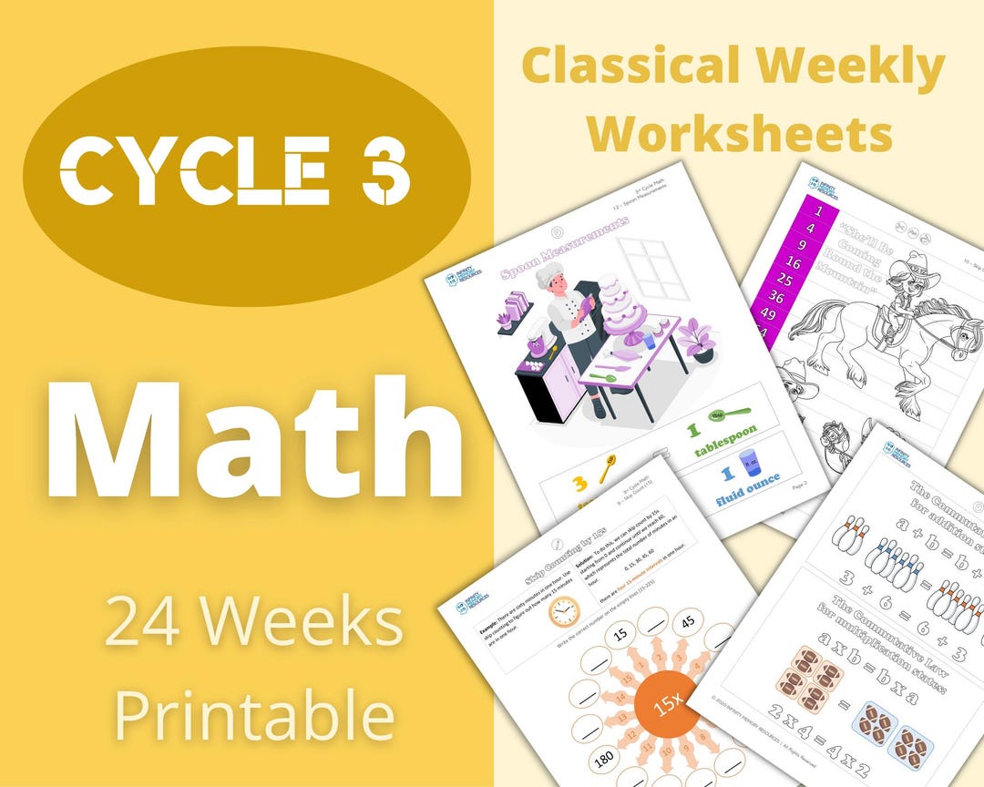 Cycle 3 - Math - Classical Weekly Worksheets - 24 Weeks - Etsy