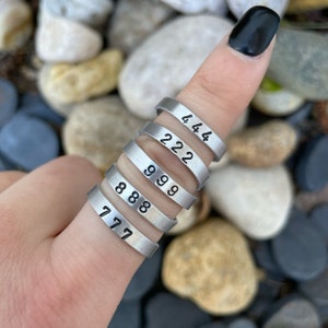 Custom SKINNY Angel Number Ring - Hand Made Jewelry - Hand Stamped