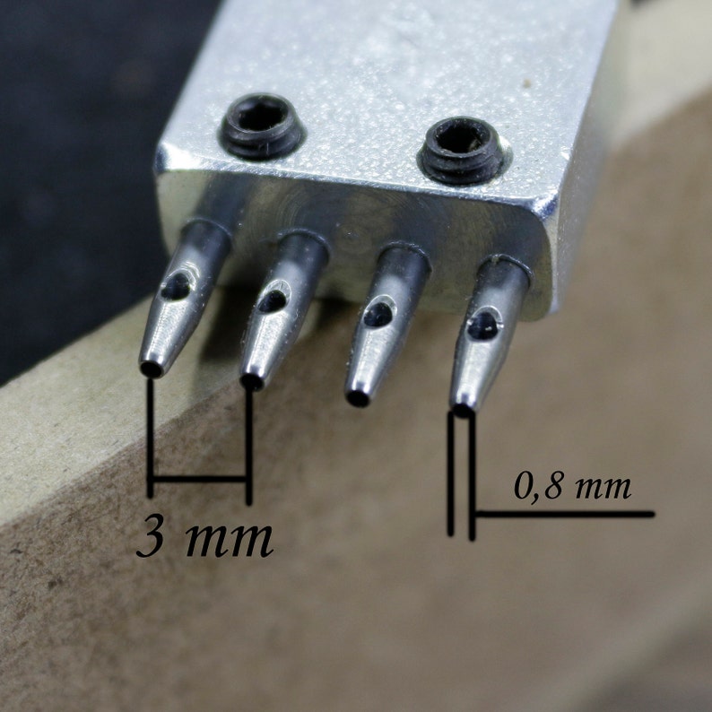 Perforatore per pelle staccabile Silence Per forare con passo da 3 mm Scalpelli rotondi per cucitura Set da 1,2,4 punte immagine 2