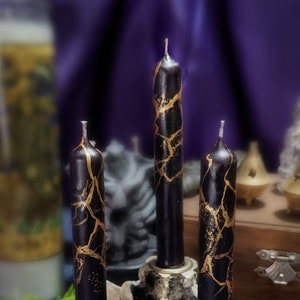 Red Bleeding Chime Candles - Ritual Cosmic Chime Candles - Kintsugi Candle - Black Red Drip Candle - Hand Painted Chime Candle