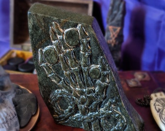 Skeleton Skeletal Hand and Chain Stone Soapstone Steatite Altar Tile Ritual Tablet