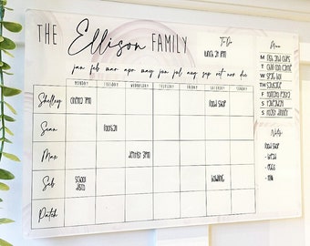 Weekly Family Planner Whiteboard - Large Wipe Clean Organiser - Personalised Dry Wipe Planner - Family Acrylic Weekly Wall Planner