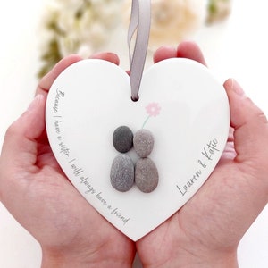 Sister Personalised Hanging Heart Pebble Decoration | Gift Ornament | Sister Gift Keepsake