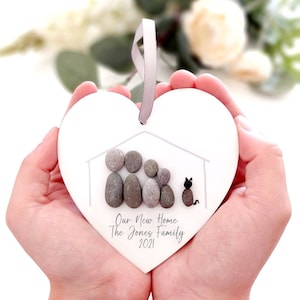 New Home Family Personalised Hanging Heart Pebble Decoration | Gift Ornament | Home Gift Keepsake