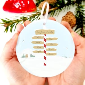 Personalised Family Christmas Signpost Decoration |  Personalised Bauble Christmas Ornament - Family Signpost Christmas Hanging Decoration