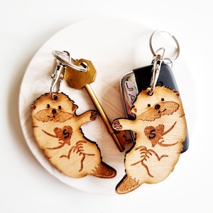 Personalised Wooden Otter/Bear Keyring | Couple Or Single | Otter Keyring Bear Keyring | Animal Keyring Otter Gift Bear Gift