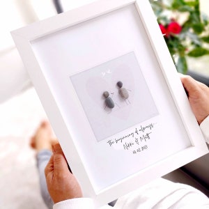 Personalised Engagement Gift | Him & Her Pebble Picture - Framed Pebble - Proposal Pebble Art Gift - Engagement/Proposal