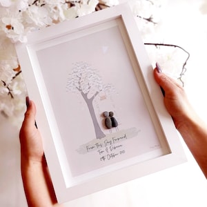 Personalised Wedding Pebble Picture - Framed Pebble - Wedding Gift - Him & Her Pebble Art Gift - Wedding Swing