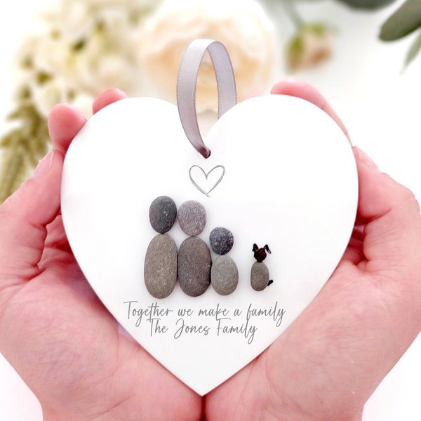 Family Personalised Hanging Heart Pebble Decoration | Gift Ornament | Gifts For Her | Pebble Art | Home Gift Keepsake