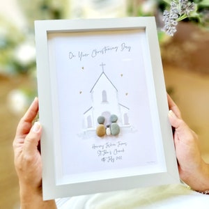 Personalised Christening Pebble Picture - Framed Pebble - Pebble Art - Christening Gifts - Christening Gift for a Girl Boy - Christening Day