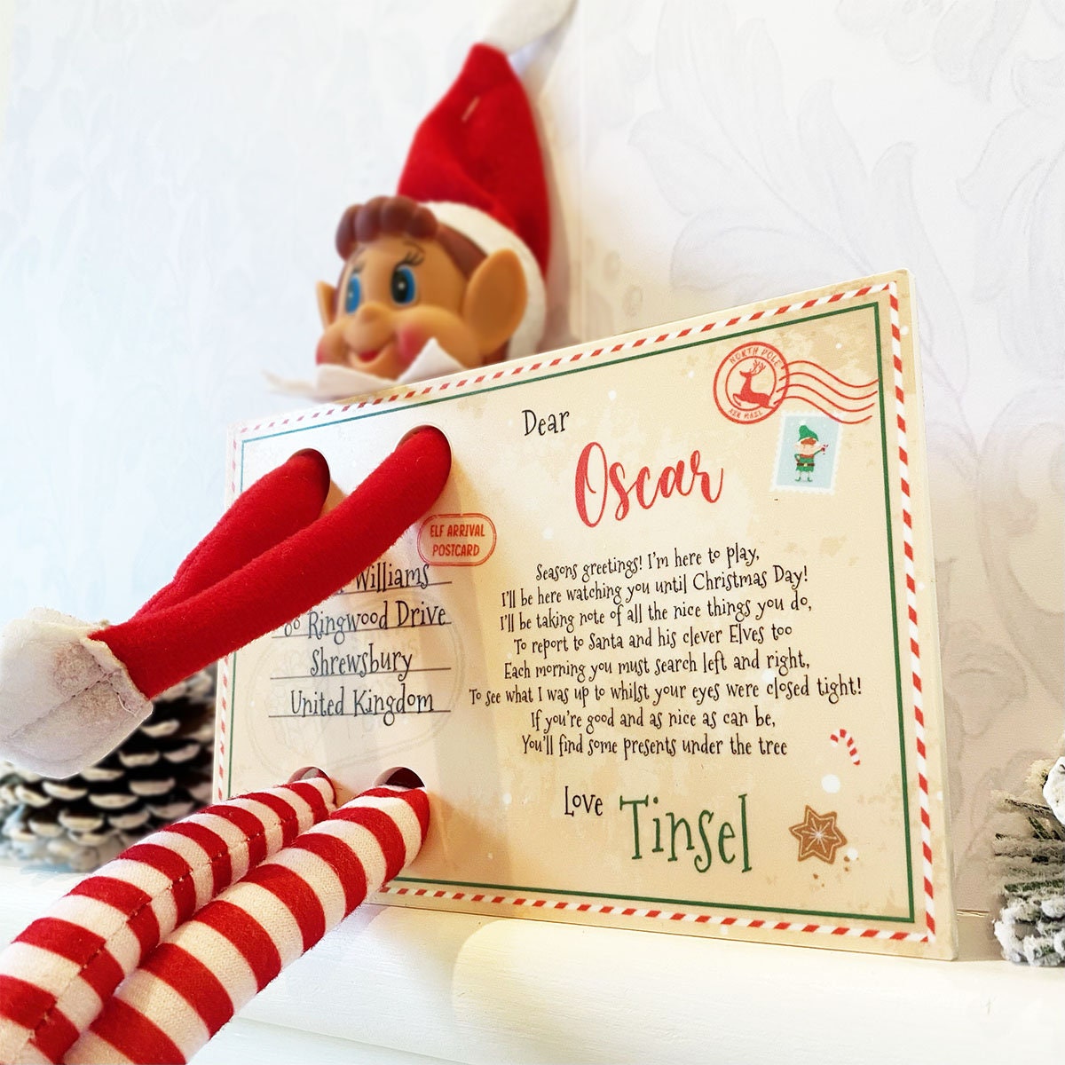 Personalised Elf Arrival Christmas Postcard, Elf Arrival, On The Shelf