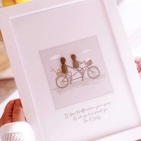 Personalised Couple Him & Her Pebble Picture - Framed Pebble - Valentines Day Anniversary Pebble Art Gift - Beside You