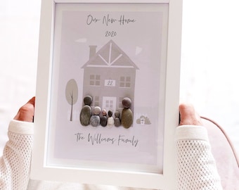 Personalised New Home Family Pebble Picture - New Home Gift - Family pebble Art - Pebble Picture - Housewarming House Gift - New Home