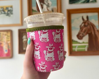 Cowboy Cat Neoprene Iced Coffee Sleeve: Pink Western Drink Holder