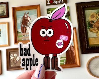 Manzana podrida, pegatina de manzana, pegatinas de vinilo Stanley, calcomanía de vaquero, ilustración de estilo retro, decoración de dopamina, Weirdcore, regalo para profesores