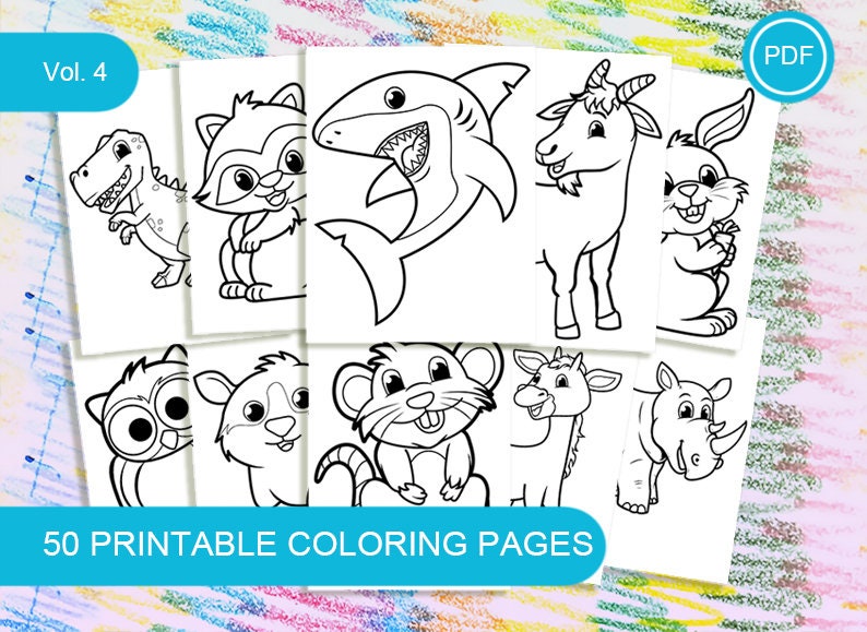 Animal Coloring Pages 50 Printable Animal Coloring Pages for | Etsy