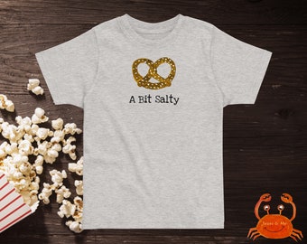 Toddler Jersey Pretzel Tee, Fun Pretzel Toddler T-Shirt, Small Child A Bit Salty Foodie Tee