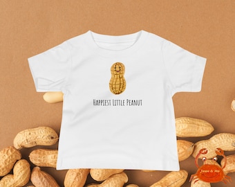 Baby Jersey Short Sleeve Peanut Tee, Cute Baby Happiest Little Peanut T-Shirt, Fun Baby Peanut Tee Shirt