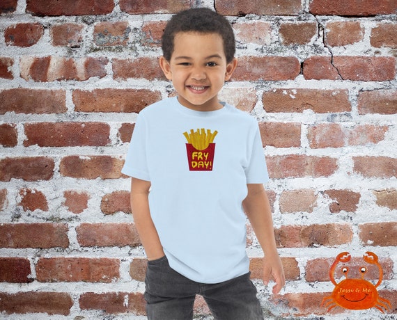 幼児用ジャージー半袖フライデーTシャツ、楽しいフレンチフライ 
