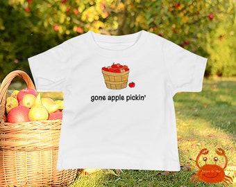 Baby Jersey Short Sleeve Apple Picking Tee, Baby Autumn Apple Pickin' T-Shirt, Fun Baby Fall Apple Picking Clothes