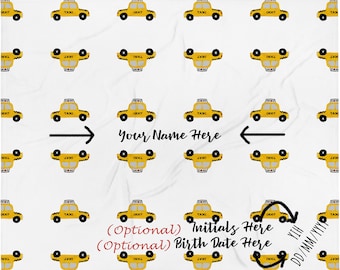 Baby/Child/Pet Taxi Cab Throw Blanket, Cute Baby/Child/Pet Personalized Taxi Cab Super Soft Blanket, Adorable Taxi Cab Name Blanket