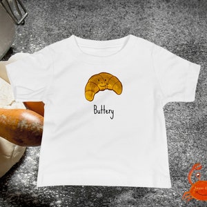 Baby Jersey Short Sleeve Croissant Tee, Cute Buttery Croissant Baby T-Shirt, Fun Foodie Baby Clothes