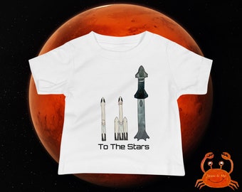 Baby Jersey Short Sleeve SpaceX Rockets Tee, Cute Space Rocket To The Stars Baby T-Shirt, Fun Falcon , Falcon Heavy and Starship Design